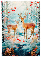 Paper Designs Buck and Deer Winter Scene Rice Paper 0211