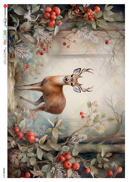 Paper Designs Festive Buck Scene Rice Paper 0214