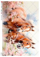 Paper Designs Two Horses in Flower Field Animals 0245
