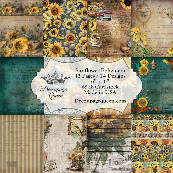 DQSB 0009 Sunflower Ephemera  Scrapbook Set - Mini - 6" x 6"