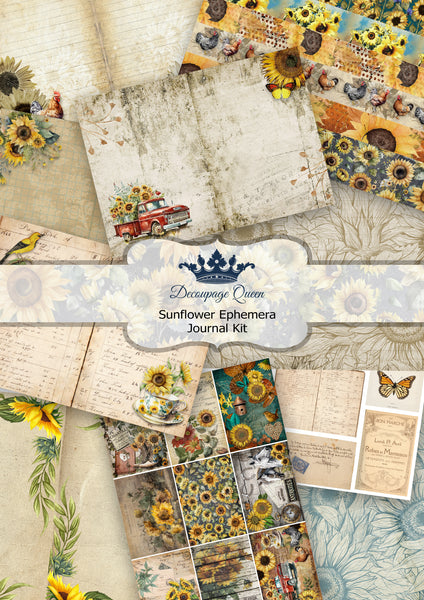 Decoupage Queen Sunflowers Ephemera Journal Pack