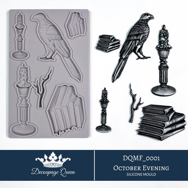 Decoupage Queen October Evening Silicone Mould- Limited Edition - Raven and Books