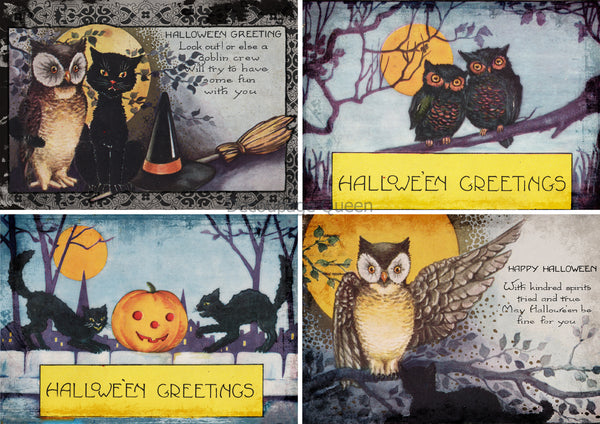 DQRP_0628 - Vintage Cats and Owls Halloween 4 Pack