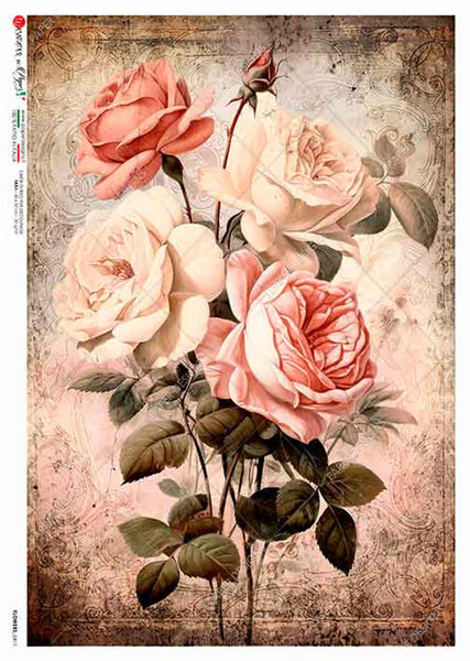 Paper Designs Vintage Pink and White Rose Bouquet Flowers 0411