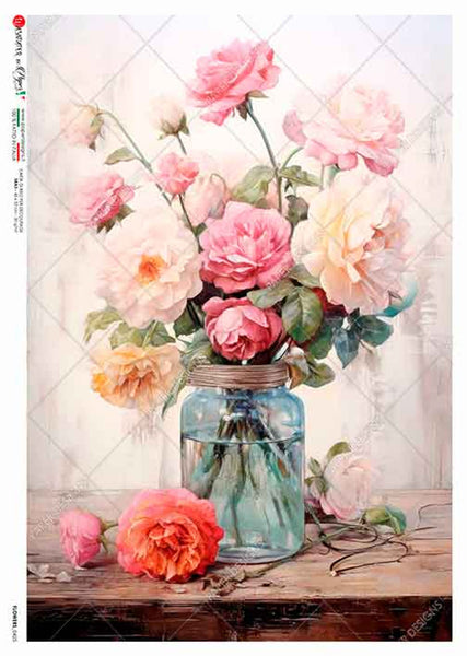 Paper Designs Pink Bouquet in a Blue Jar Flowers 0425