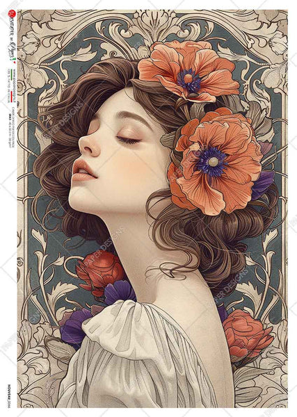 Paper Designs Mucha Inspired Poppy Portrait  Nouveau 0066