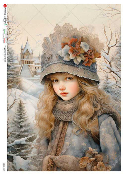 Paper Designs Winter Girl for a Walk in the Woods Rice Paper 0157