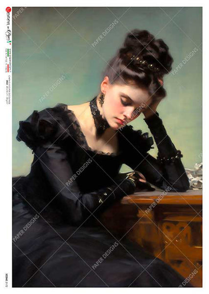 Paper Designs Woman in Black Dress at Study Rice Paper 0172