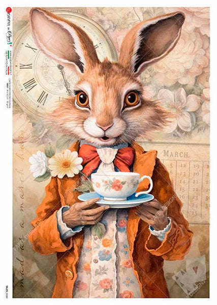 Paper Designs Rabbit with his Tea Rice Paper 0044