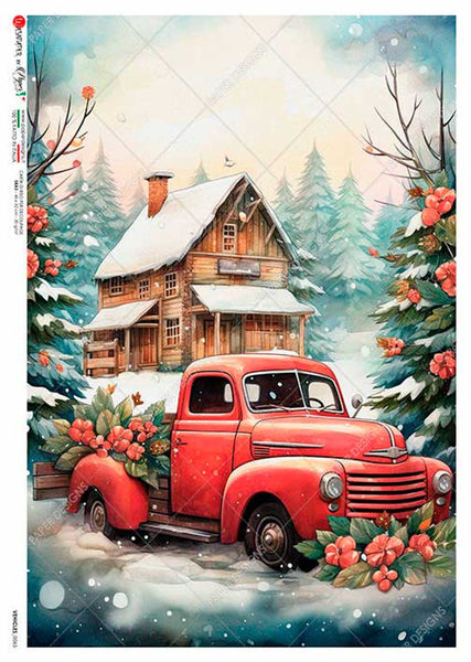 Paper Designs Red Christmas Truck Rice Paper 0065