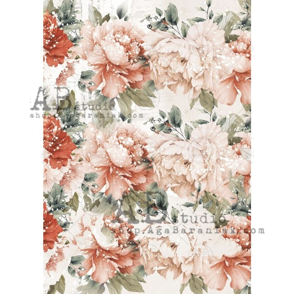 AB Studios Rice Paper A4 Large Coral Roses 0691