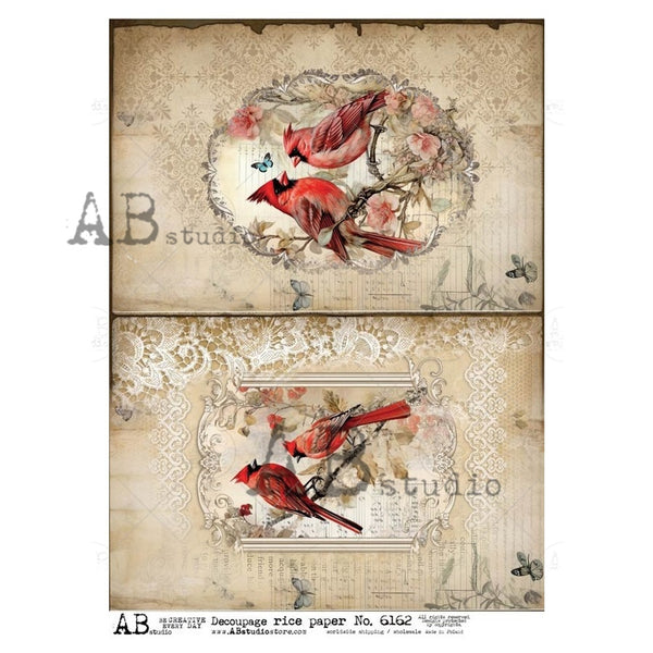 AB Studios Cardinals on Antique Paper 6162