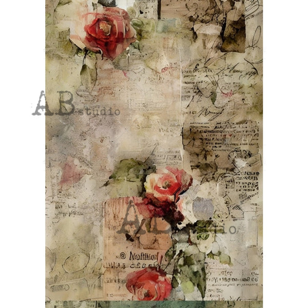 AB Studios Textured Wall Rose Florals A4 Rice Paper 1805