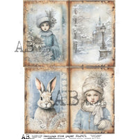 AB Studios Winter Girls and Rabbit Four Pack A4 Rice Paper 2471