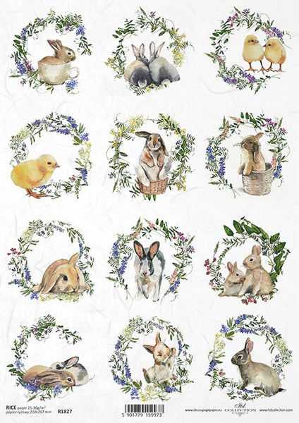 BUNNIES AND CHICKS DECOUPAGE RICE PAPER A4 ITEM R1827 BY ITD COLLECTION