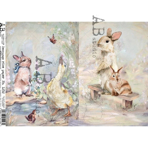 YOUNG RABBITS AND A DUCKLING CARDS 1252 BY AB STUDIO